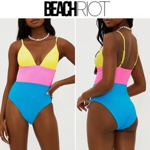 Beach Riot Wren Rib Colorblock One-Piece Swimsuit sz XL 168$ NWT